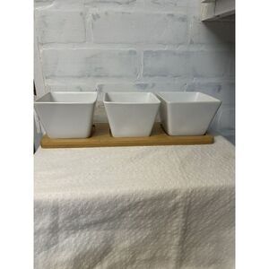 Soho Loft Serving Bowls And Wood Tray Set‎ 3 Bowls Dip Chips